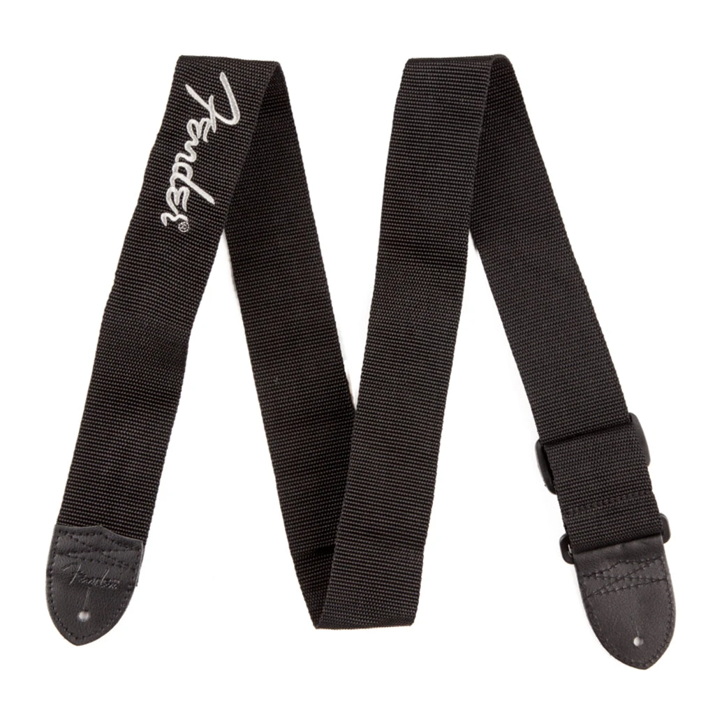Fender - 2" Black Poly Strap W/ Grey Fender® Logo 1 Fender - 2" Black Poly Strap W/ Grey Fender® Logo