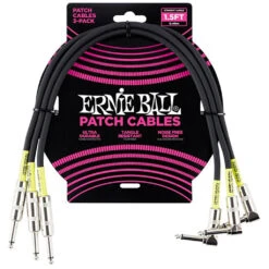 Ernie Ball E6076 - Straight/Angle Patch Cable 3-Pack - Black - 1.5ft | Guitar Cables | P06076