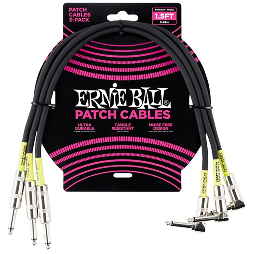 Ernie Ball E6076 - Straight/Angle Patch Cable 3-Pack - Black - 1.5ft | Guitar Cables | P06076 1 Ernie Ball E6076 - Straight/Angle Patch Cable 3-Pack - Black - 1.5ft | Guitar Cables | P06076
