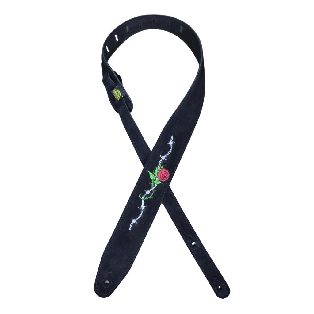 Colonial Leather DSS-ED5 Black Suede Embroidered Strap - Rose & Barb Wire 1 Colonial Leather DSS-ED5 Black Suede Embroidered Strap - Rose & Barb Wire