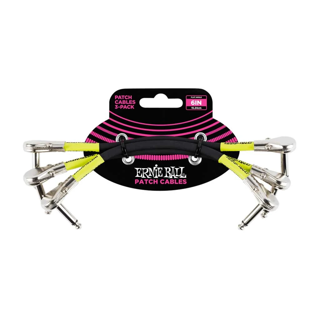 Ernie Ball Flat Angle/Flat Angle Patch Cable 3-Pack - Black - 6 Inches | Guitar Cables | P06059 1 Ernie Ball Flat Angle/Flat Angle Patch Cable 3-Pack - Black - 6 Inches | Guitar Cables | P06059