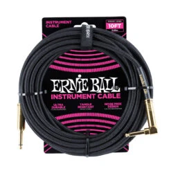 Ernie Ball E6081 - 10' Black Braided Guitar Cable - Straight/Angle | Guitar Cables | P06081
