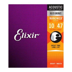 Elixir 11002 - Nanoweb 80/20 Extra Light 10-47 Acoustic Guitar Strings