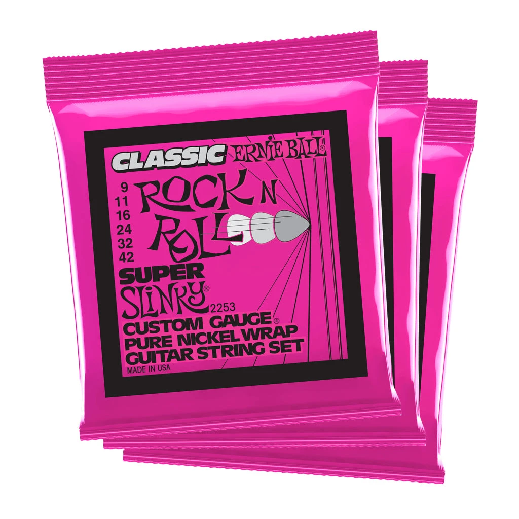 Ernie Ball Super Slinky Classic Rock N Roll Pure Nickel 9/42 Electric Guitar Strings 3 Pack | Fretted Instrument Strings | P03253 1 Ernie Ball Super Slinky Classic Rock N Roll Pure Nickel 9/42 Electric Guitar Strings 3 Pack | Fretted Instrument Strings | P03253