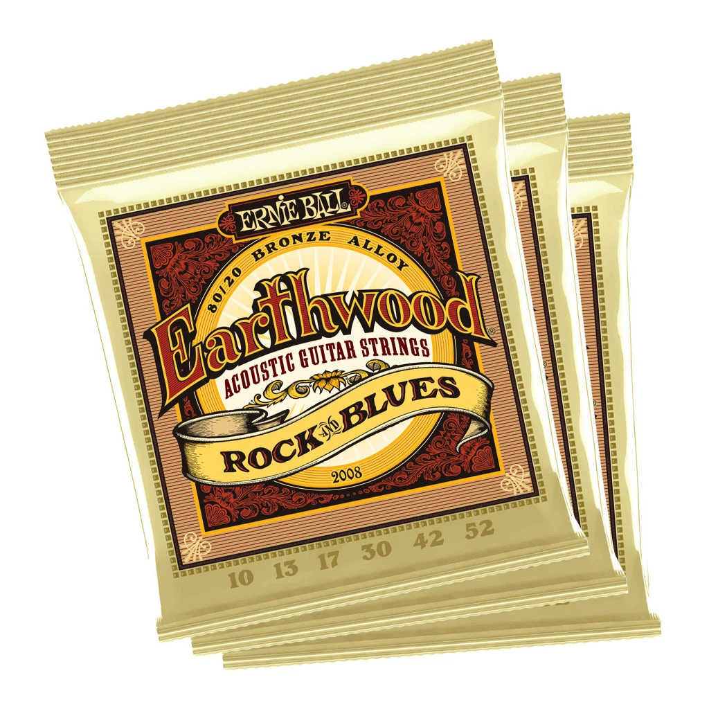 Ernie Ball Earthwood Rock And Blues With Plain G Phosphor Bronze 10/52 Acoustic Guitar Strings 3 Pack | Fretted Instrument Strings | P03551 1 Ernie Ball Earthwood Rock And Blues With Plain G Phosphor Bronze 10/52 Acoustic Guitar Strings 3 Pack | Fretted Instrument Strings | P03551