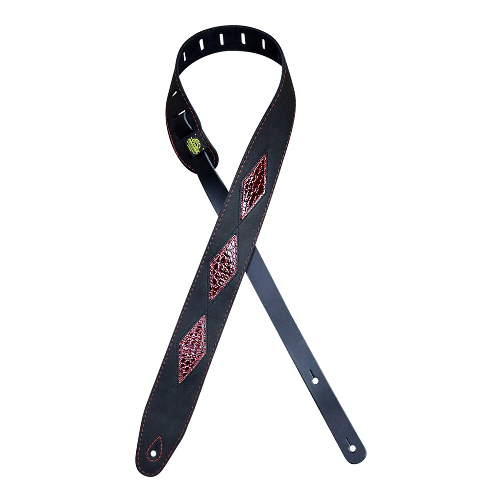 Colonial Leather - Red Croc Diamond Pattern On Black Leather Inlay Strap - Black 1 Colonial Leather - Red Croc Diamond Pattern On Black Leather Inlay Strap - Black